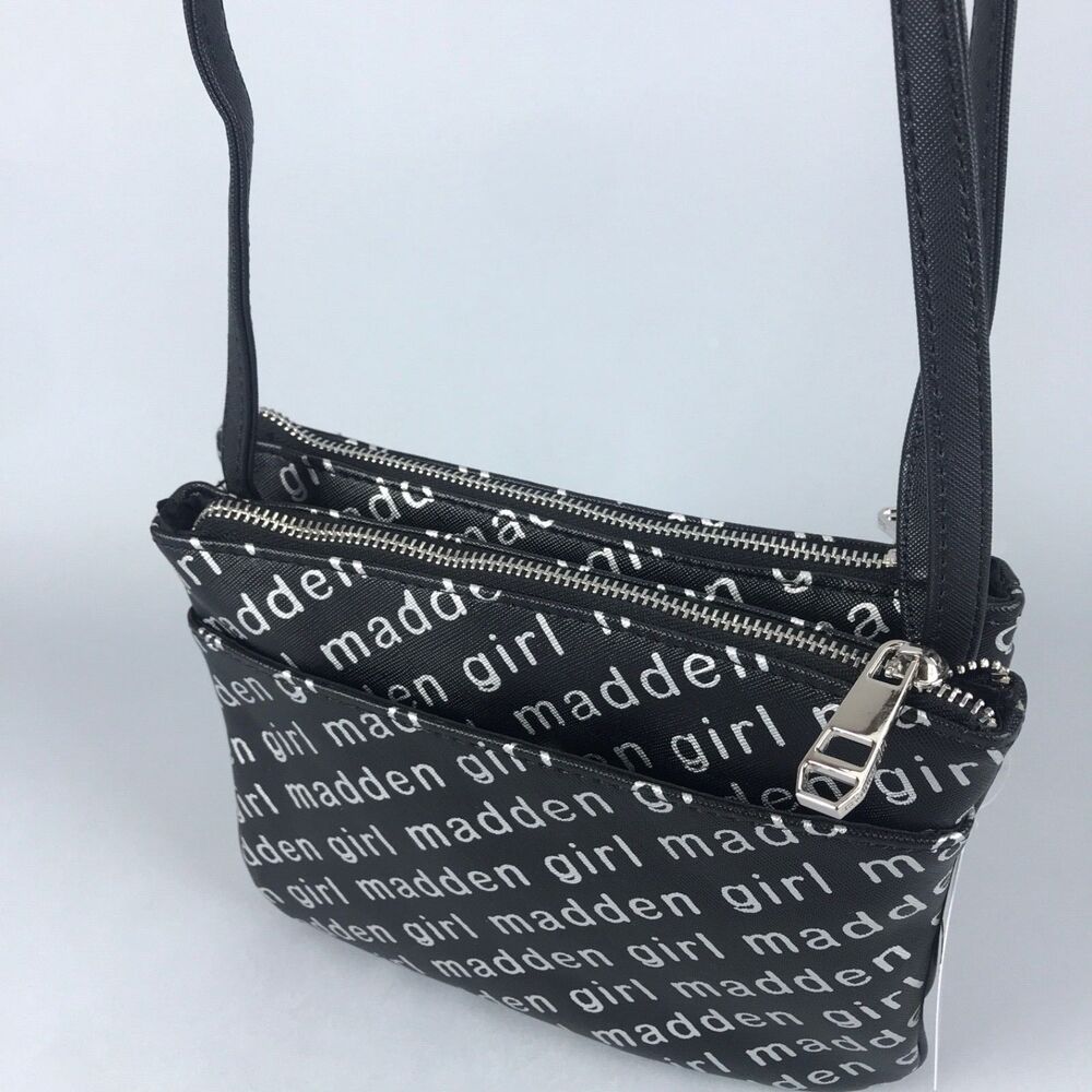 Steve Madden Girl Black Silver Logo Letters Cross body Shoulder Bag Purse NWT - Picture 3 of 12